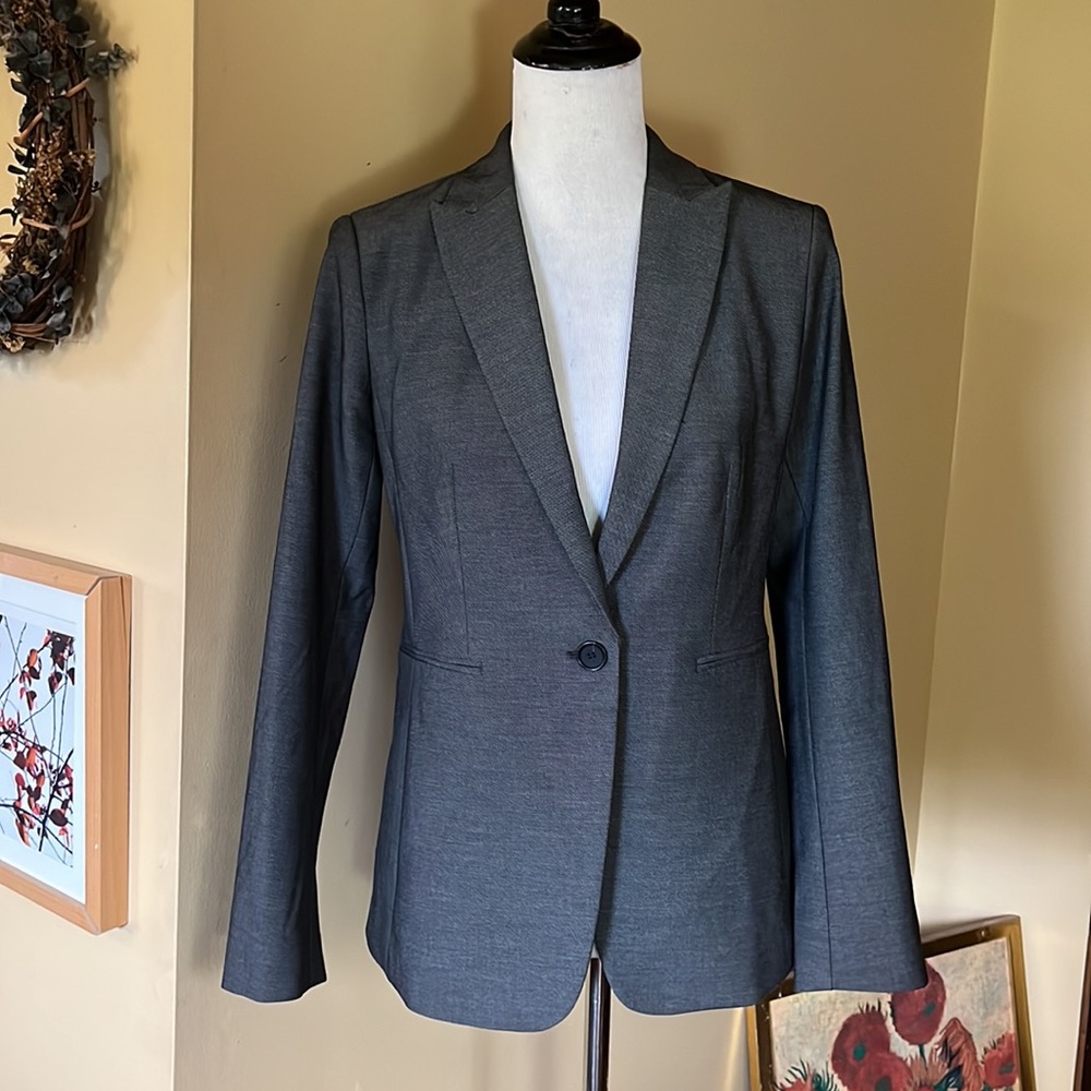 ANN TAYLOR Size 0 Cllassic Gray Stretch 1-Button Career Blazer $198 NEW